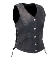 Women's Classic Side Lace Leather Vest W/Concealed Pockets #VL1048LSP