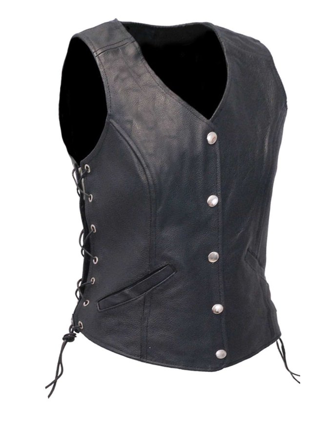 Women's Classic Side Lace Leather Vest W/Concealed Pockets #VL1048LSP