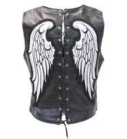 Lace Back Wing Patch Leather Zip Vest #VL1289WING