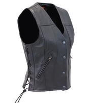 Women's Concealed Pockets Side Lace Ultra Premium Leather Vest #VL2050LK
