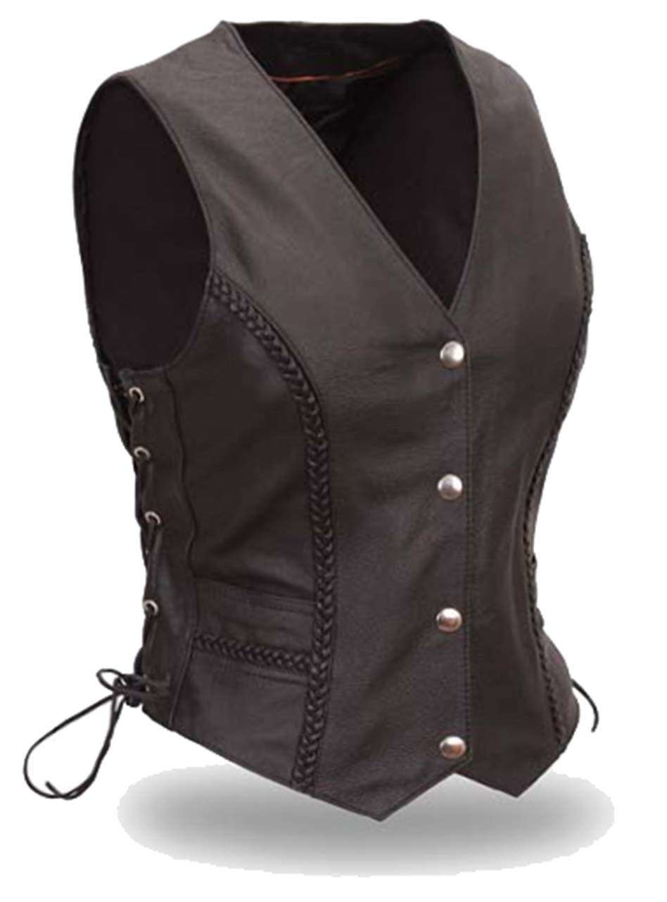 Black Side Lace Braid Trim Women's Vest Special #VL222SP - Jamin Leather®