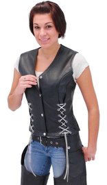 Jamin Leather® Black Leather Vest w/Custom Color Corset Lacing #VL2687LLK