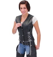 Jamin Leather® Black Leather Vest w/Custom Color Corset Lacing #VL2687LLK