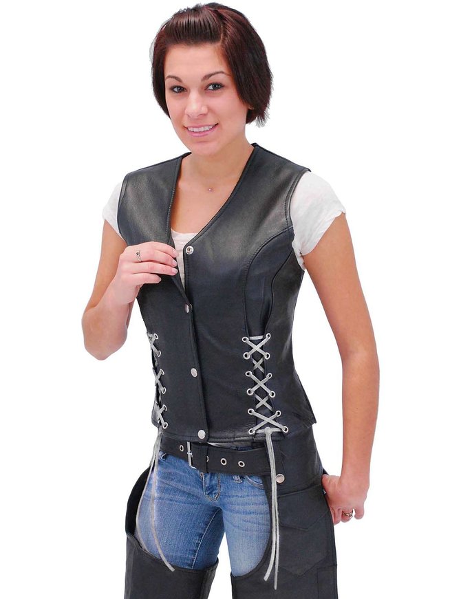 Black Leather Vest w/Custom Color Corset Lacing #VL2687LLK - Jamin Leather®