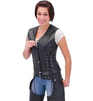 Jamin Leather® Black Leather Vest w/Custom Color Corset Lacing #VL2687LLK