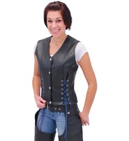 Jamin Leather® Black Leather Vest w/Custom Color Corset Lacing #VL2687LLK