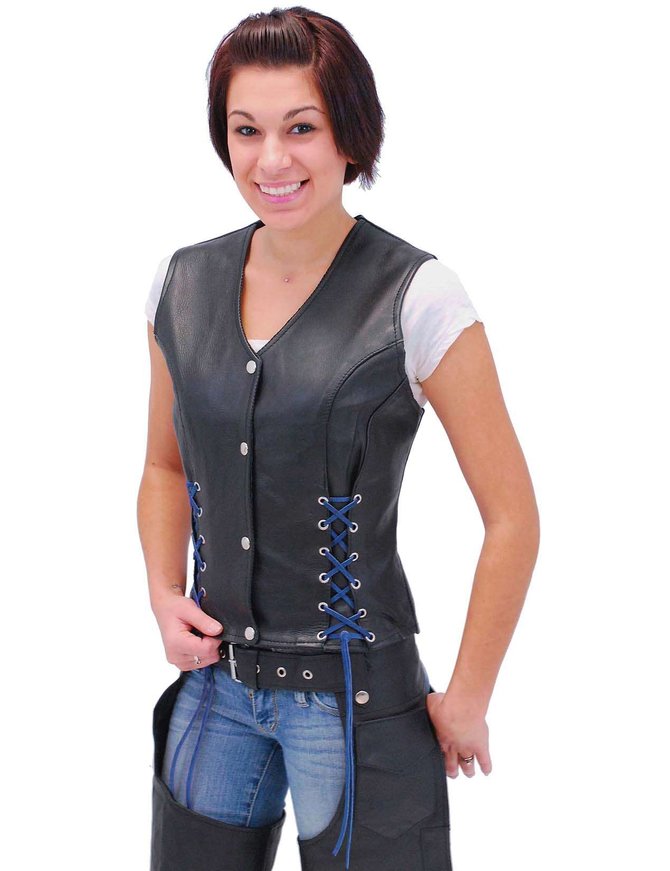 Jamin Leather Black Leather Vest w/Custom Color Corset Lacing #VL2687LLK