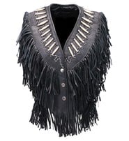Genuine Bone Studded Fringe Leather Vest #VL4253FBSK