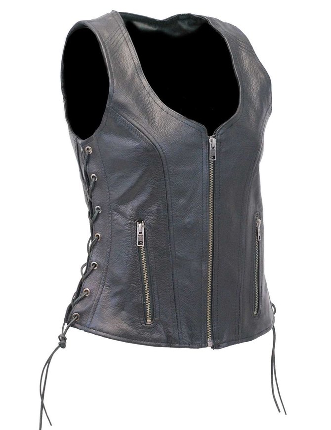 Women's Black Leather Sleeveless Motorcycle Jacket / Vest #LS13090K - Jamin  Leather®