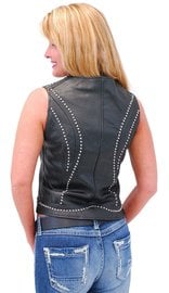 Women's Studded Motorcycle Vest w/Zipper #VL6008ZSK (S-XL)