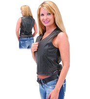 Women's Studded Motorcycle Vest w/Zipper #VL6008ZSK