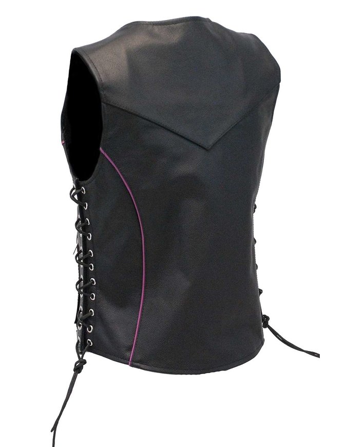 Jamin Leather® Women's Purple Piping Side Lace Concealed Pocket Vest #VL68501GPU