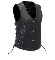 Jamin Leather® Women's Purple Piping Side Lace Concealed Pocket Vest #VL68501GPU