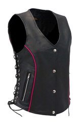 Jamin Leather® Women's Hot Pink Piping Side Lace Leather Concealed Pocket Vest #VL68502GHP (XS-3X)