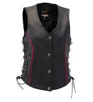 Jamin Leather® Women's Hot Pink Piping Side Lace Leather Concealed Pocket Vest #VL68502GHP