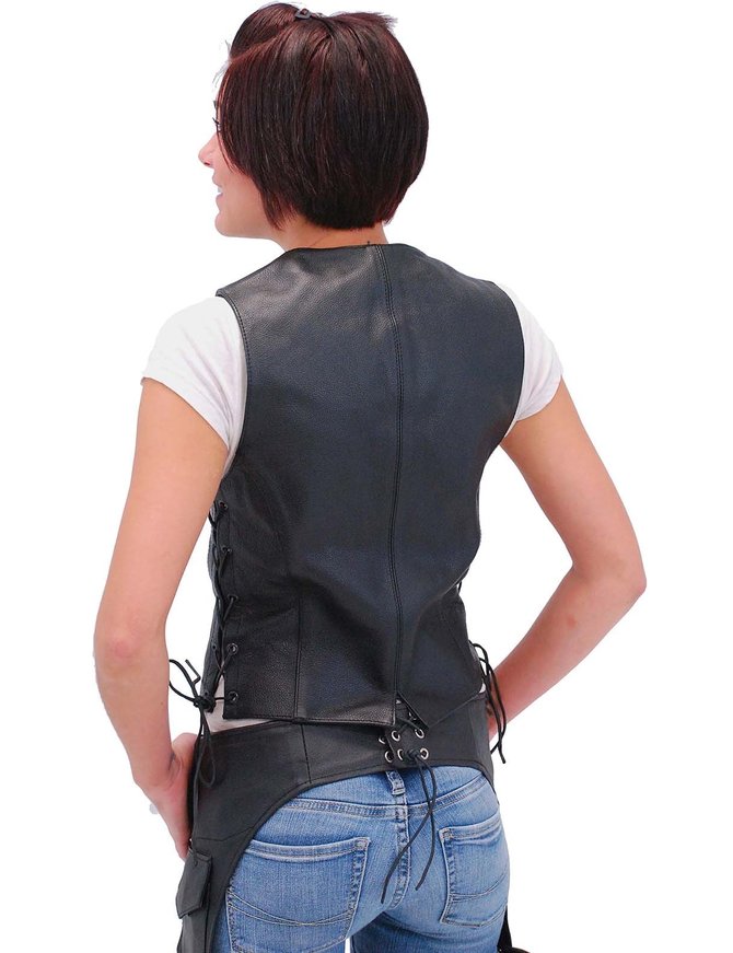 Unik Black Side Lace Women's Leather Vest #VL698LK