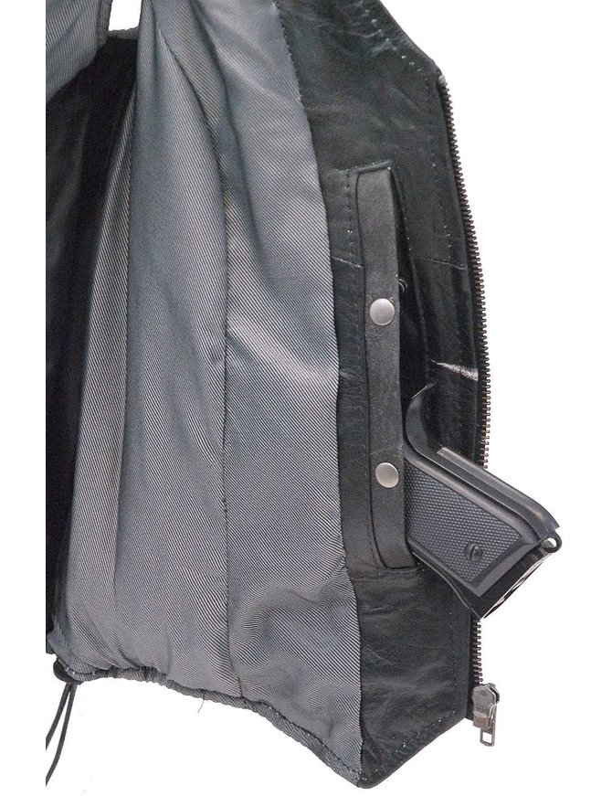 Women's Vintage Gray CCW Triple Zip Side Lace Leather Vest VLA6869LGY