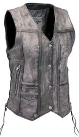 Jamin Leather® Women's Vintage Gray Concealed Pocket Side Lace Vest #VLA6872LGY