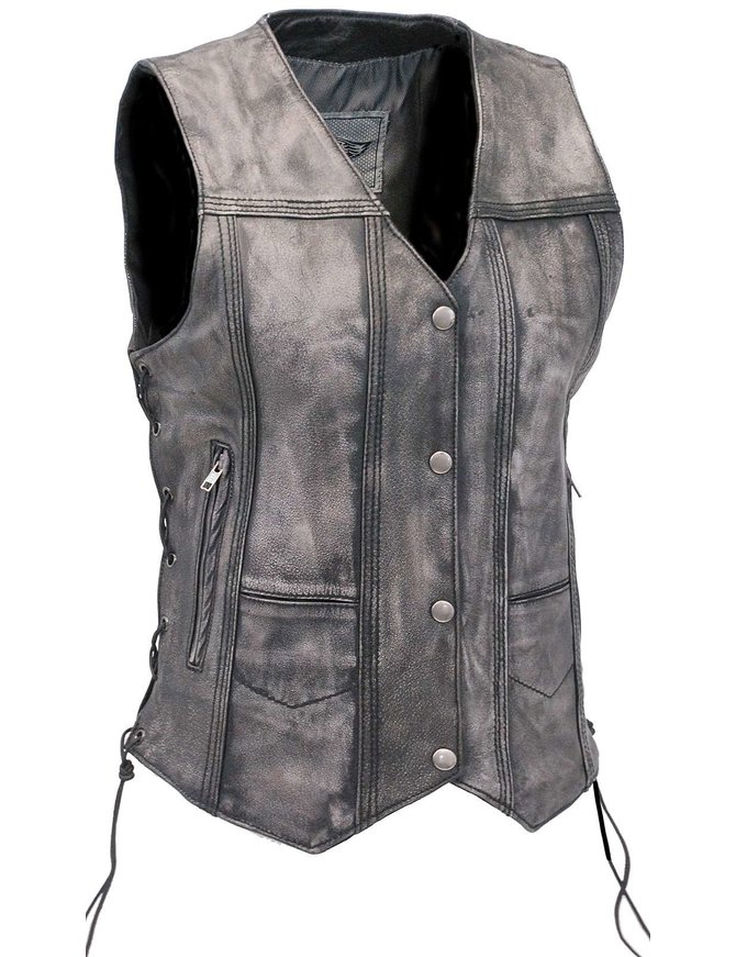 Womens Vintage Gray Ccw Side Lace Leather 10 Pocket Vest Vla6872lgy Jamin Leather™ 