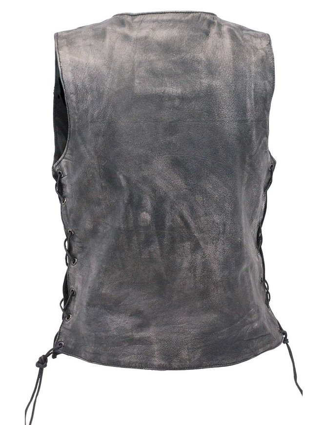 Jamin Leather® Women's Vintage Gray Concealed Pocket Side Lace Vest #VLA6872LGY