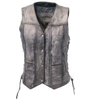 Jamin Leather Women's Vintage Gray Concealed Pocket Side Lace Vest #VLA6872LGY