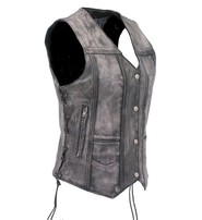 Jamin Leather® Women's Vintage Gray Concealed Pocket Side Lace Vest #VLA6872LGY