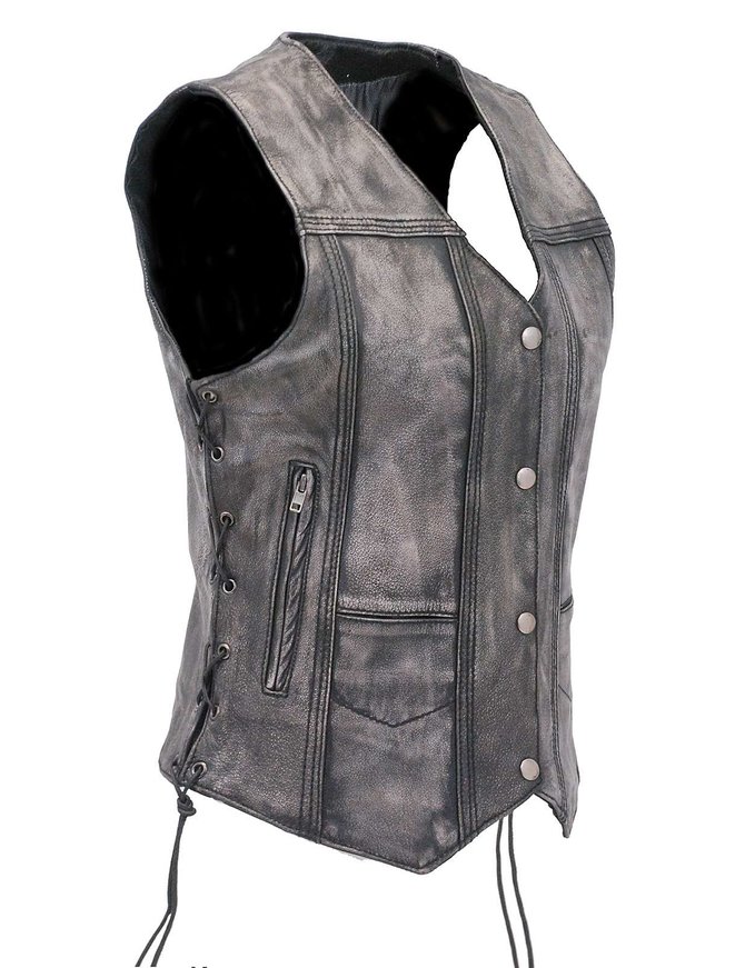 Jamin Leather® Women's Vintage Gray Concealed Pocket Side Lace Vest  #VLA6872LGY