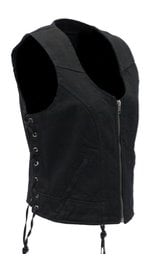 Daniel Smart Women's Side Lace Black Denim Zip Vest #VLC9420LZK