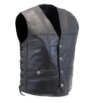Concealed Pocket Patch Leather Side Lace Biker Vest #VM1283GLK