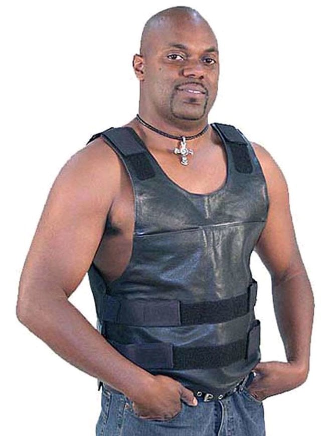 Black Leather Police Vest #VM1367