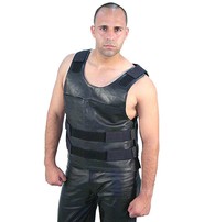 Black Leather Police Vest #VM1367