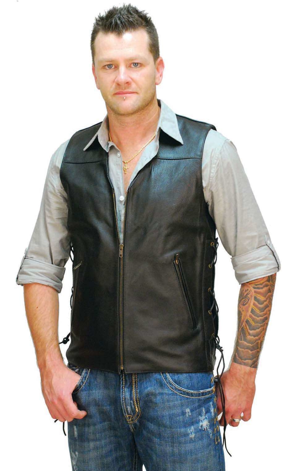 Triple Zip Long Leather Vest for Men VM1370ZL Jamin Leather™