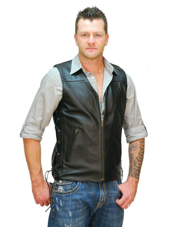 Jamin Leather Triple Zip Long Leather Vest for Men #VM1370ZL
