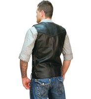 Jamin Leather Triple Zip Long Leather Vest for Men #VM1370ZL