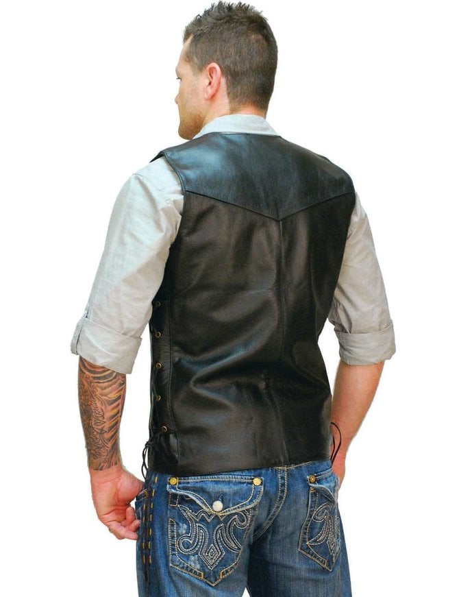 Triple Zip Long Leather Vest for Men #VM1370ZL - Jamin Leather®