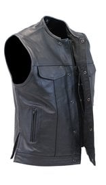 Daniel Smart Men's Collarless Black Leather Club Vest With Easy Access Concealed Pocket #VM1770GK