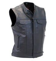 Daniel Smart Men's Collarless Black Leather Club Vest With Easy Access Concealed Pocket #VM1770GK