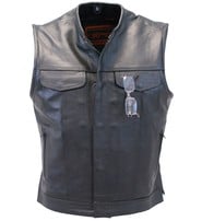 Daniel Smart Men's Collarless Black Leather Club Vest With Easy Access Concealed Pocket #VM1770GK