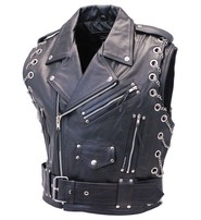 Jamin Leather® Chromed Out Leather Motorcycle Vest w/Chains #VM2001MCC