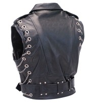Jamin Leather® Chromed Out Leather Motorcycle Vest w/Chains #VM2001MCC