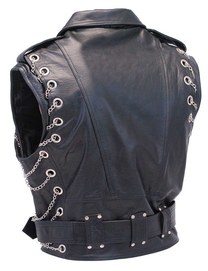 Jamin Leather® Chromed Out Leather Motorcycle Vest w/Chains #VM2001MCC