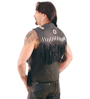 Jamin Leather Black Western Leather Vest w/Indian Beading #VM2570DBK