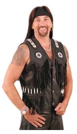 Jamin Leather Black Western Leather Vest w/Indian Beading #VM2570DBK