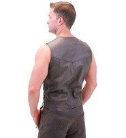 Jamin Leather® Premium Rich Brown Leather Vest w/Side Lace #VM2622N