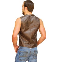 Dark Brown Leather Vest for Men #VM402RN