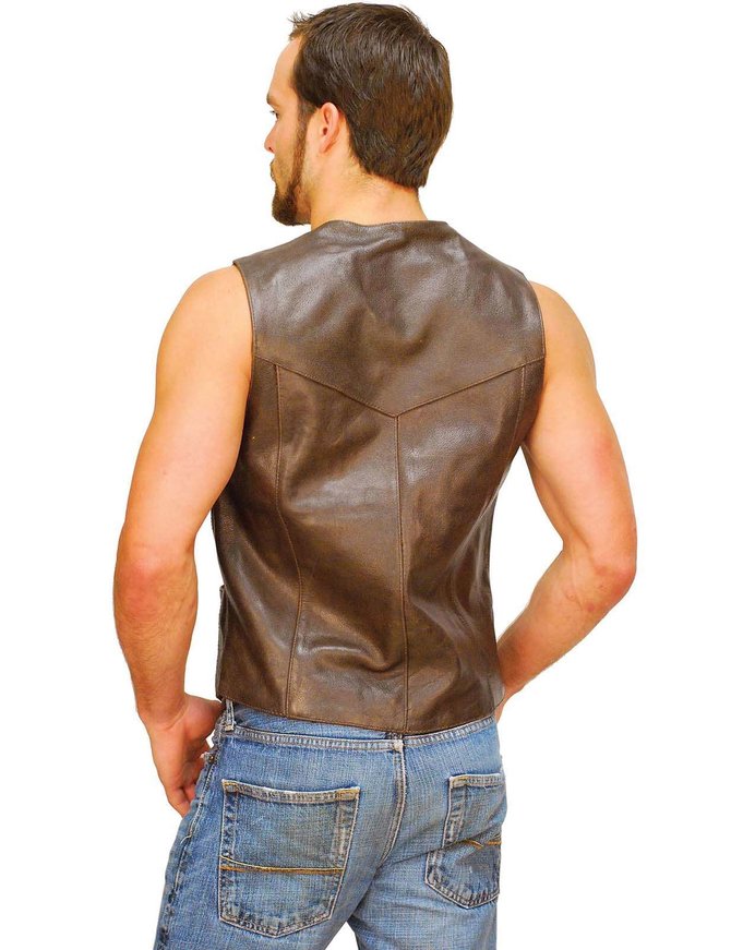 Dark Brown Leather Vest for Men #VM402RN