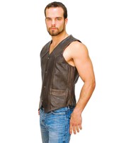 Dark Brown Leather Vest for Men #VM402RN