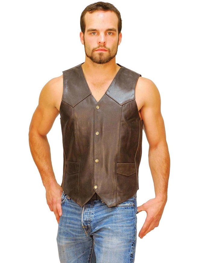 Dark Brown Leather Vest for Men #VM402RN