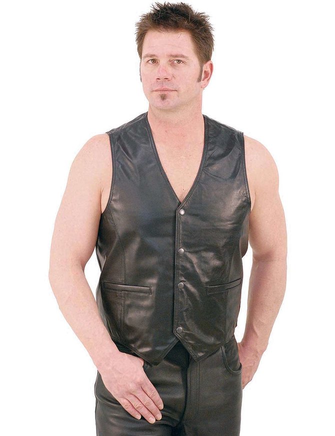 Men's Genuine Lambskin Leather Motorcycle Vest Slim fit Sleeveless  Biker Jacket