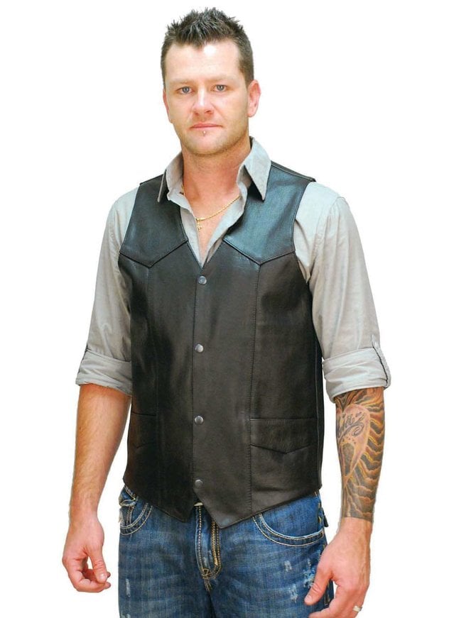 Tall Cowhide Leather Biker Vest #VM604T